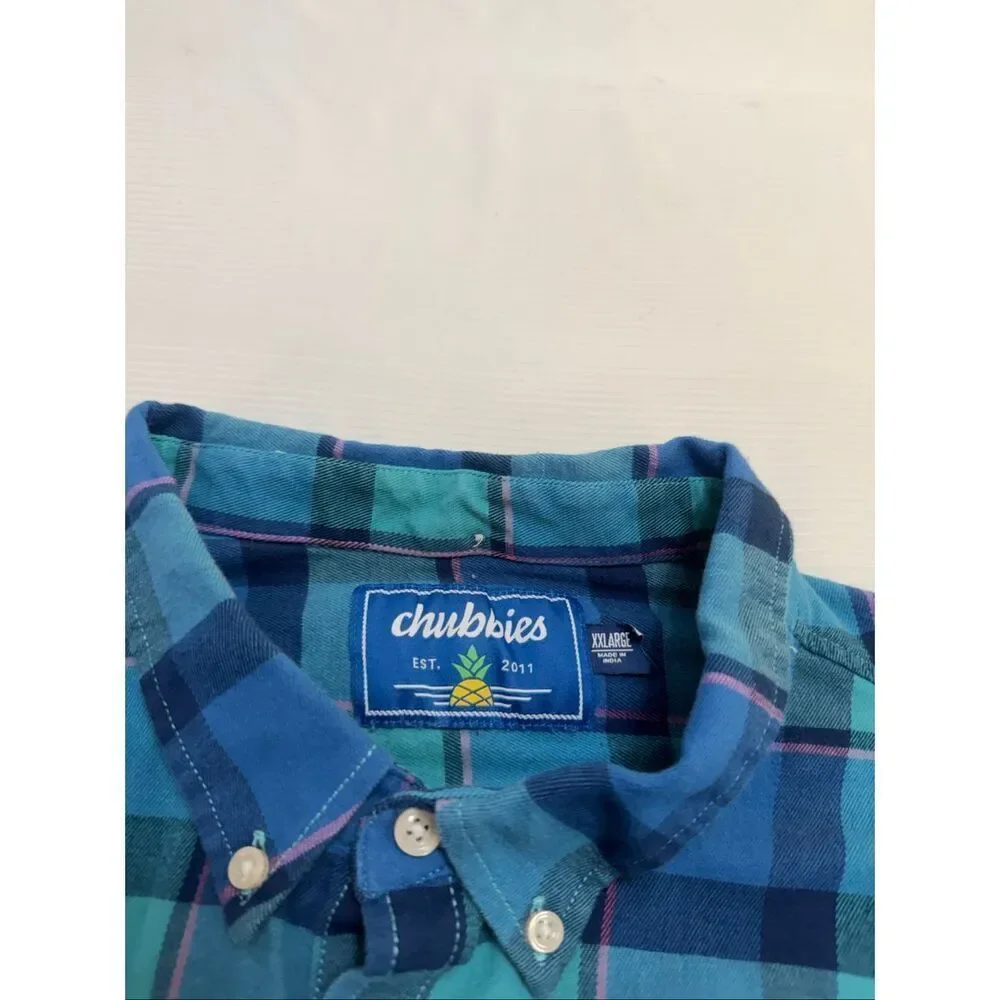 Chubbies Blue Plaid Flannel Long Sleeve Button Down Shirt Size XXL